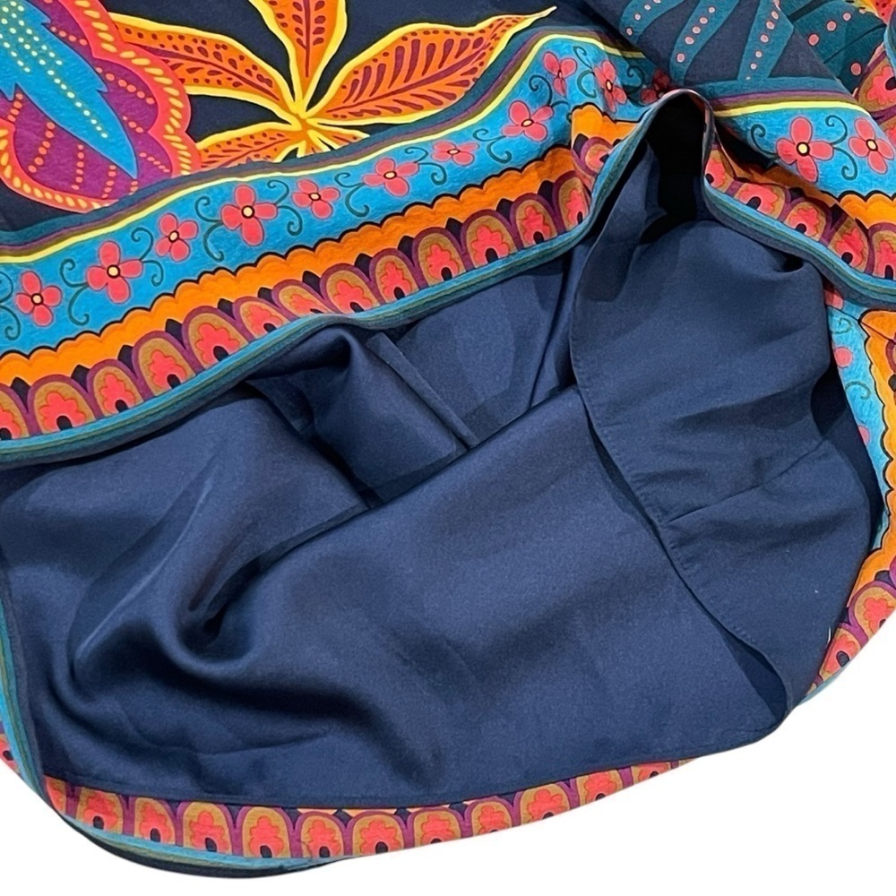 Trina Turk Global Silk Caftan Dress Womens Extra Small Navy Floral Tropical $398 - Picture 8 of 14